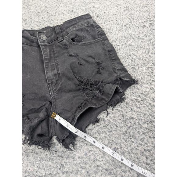 Kancan Shorts Womens 3 Black Denim Distressed Normcore Casual Stretch High Rise - Picture 7 of 9